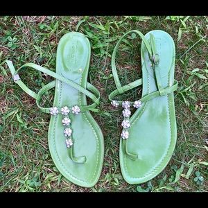 J. Crew green leather jeweled sandals 9 unworn
